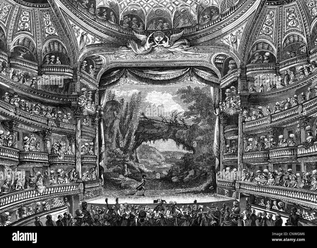 Theater / Theater, Gebäude, Interieur, Les Varietes Amusantes (später Theater Francais), zeitgenössische Kupferstich zu unbekannten Theaterstück, Publikum, Paris, 1789, zusätzliche-Rechte-Clearences-nicht verfügbar Stockfoto