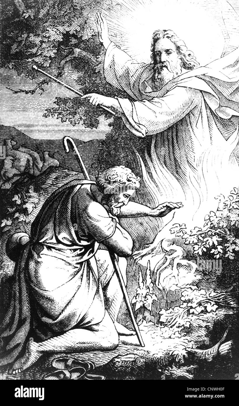 Moses, biblischer Charakter, Gottesersuchung, basierend auf einer Holzgravur, 19. Jahrhundert, Stockfoto