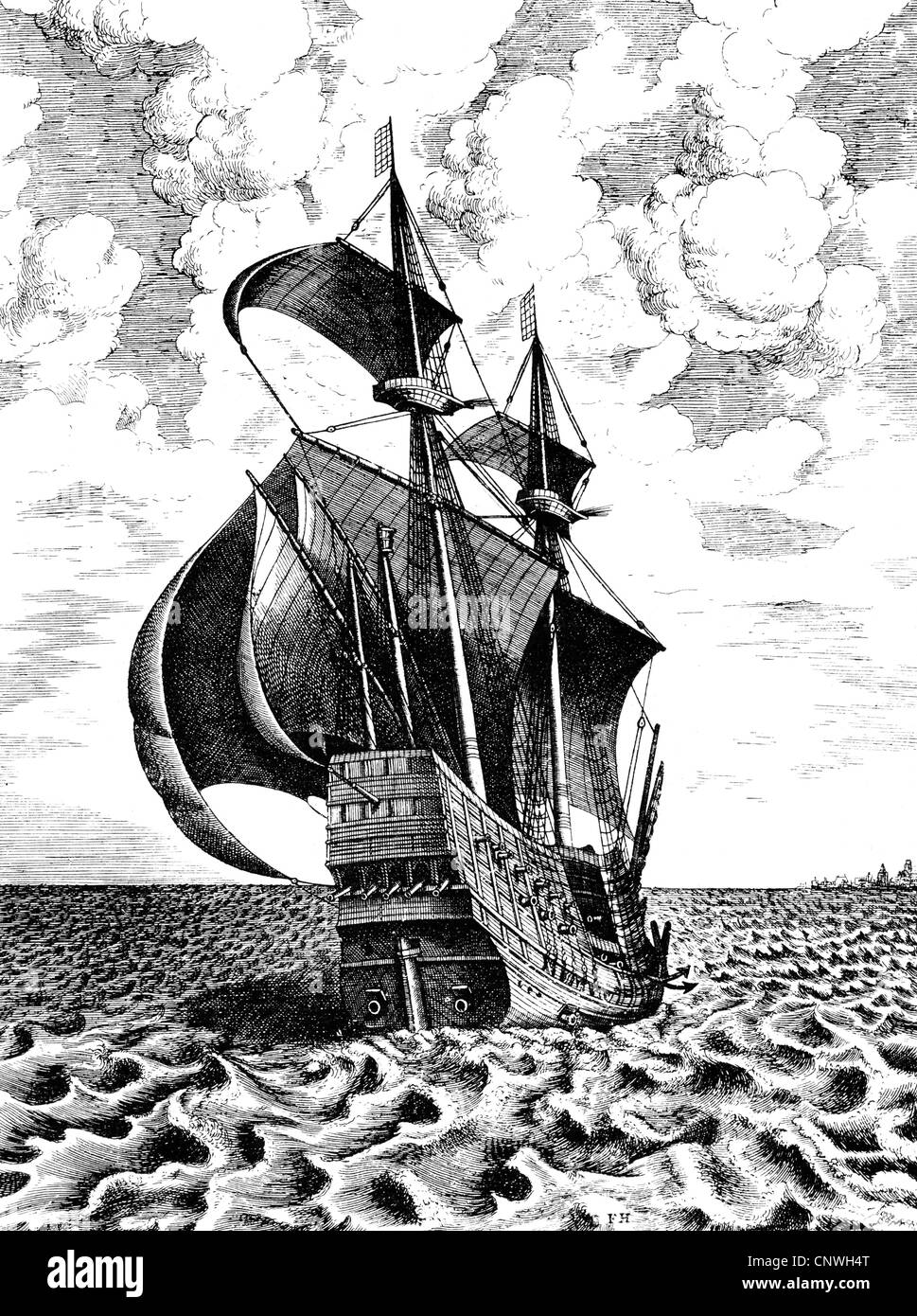 Transport/Verkehr, Navigation, Segelschiff, 16. Jahrhundert, Galleon, Kupferstich von Frans Huys, 1565, Artist's Urheberrecht nicht geklärt zu werden. Stockfoto