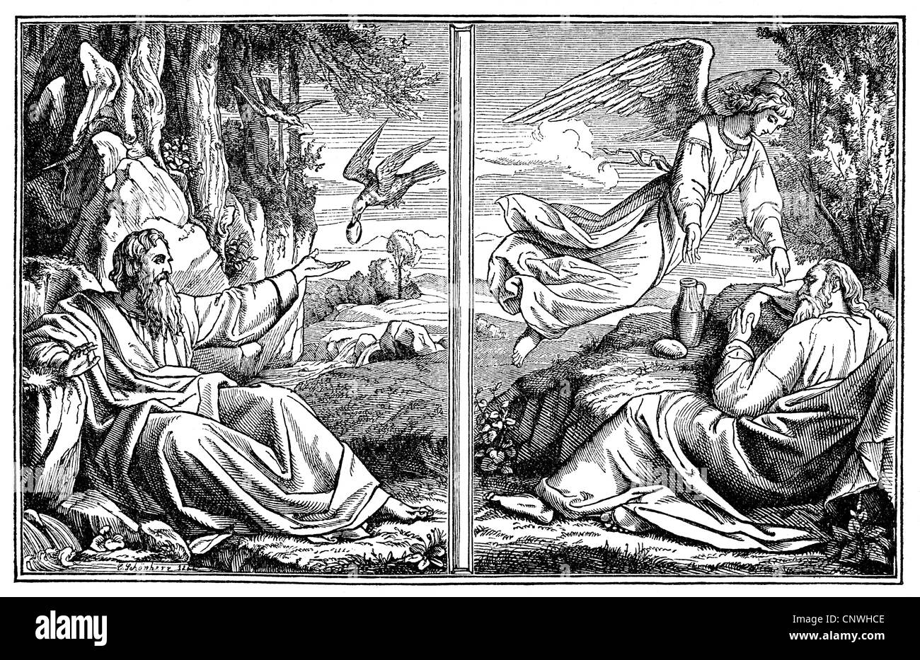 Religion, biblische Szenen, 'die Wunderhaftigkeit der Elijah', Holzstich, Deutschland, 19. Jahrhundert, , Zusatz-Rechte-Clearenzen-nicht vorhanden Stockfoto