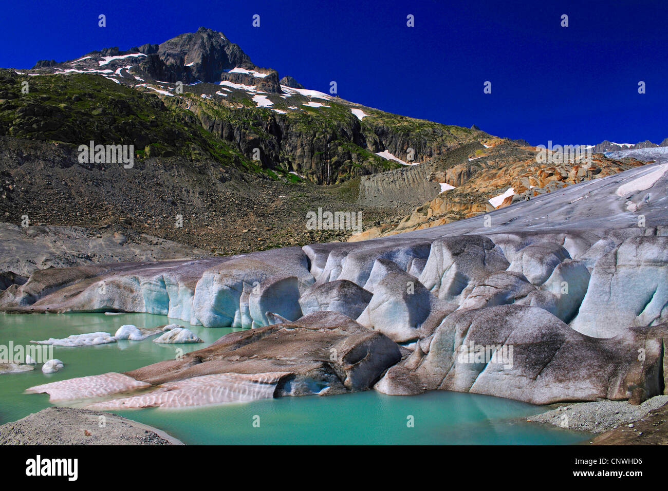 Gletschersee Rhne Gletscher, Schweiz, Wallis Stockfoto