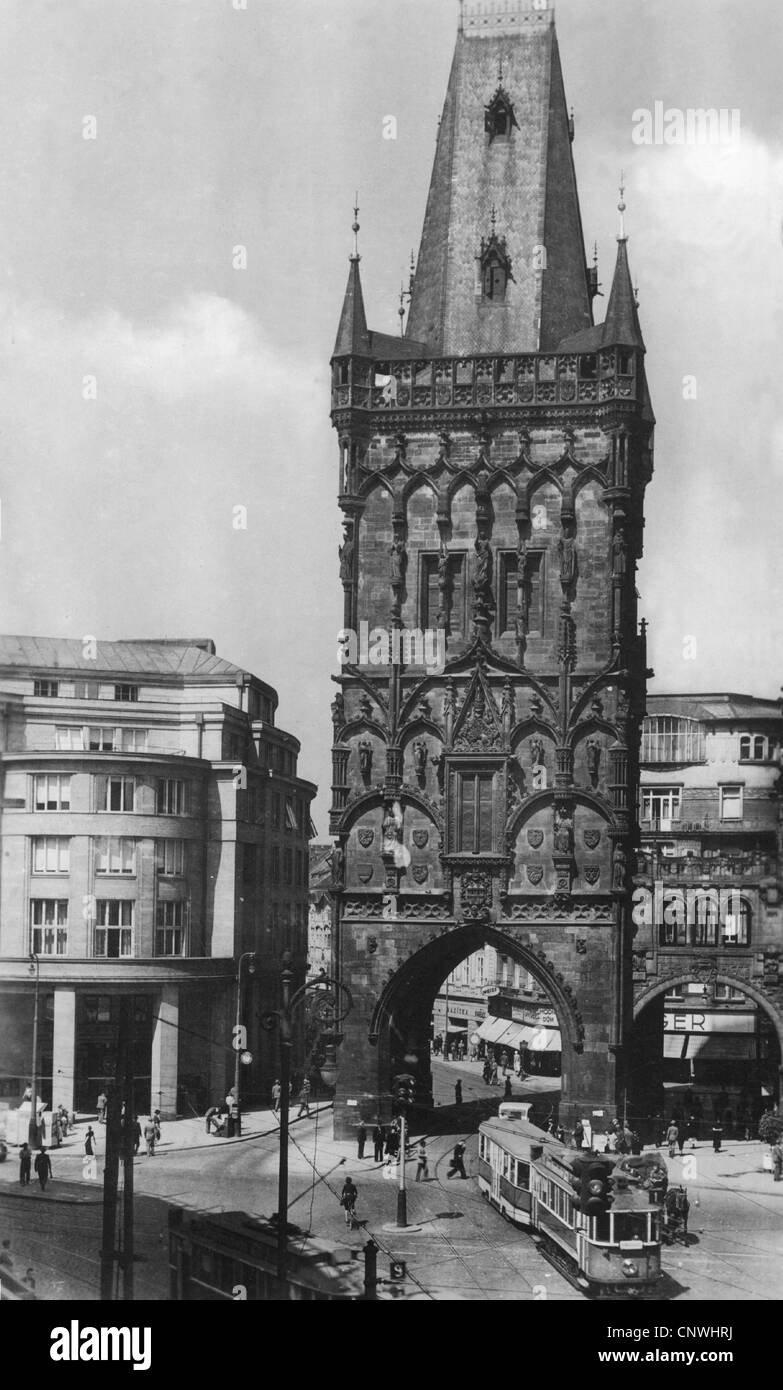 Geographie / Reisen, Tschechoslowakei, Prag, Altstadt, Pulverturm, Zeitschrift, Ansichtskarte, gestempelt 1942, Additional-Rights-Clearences-not available Stockfoto