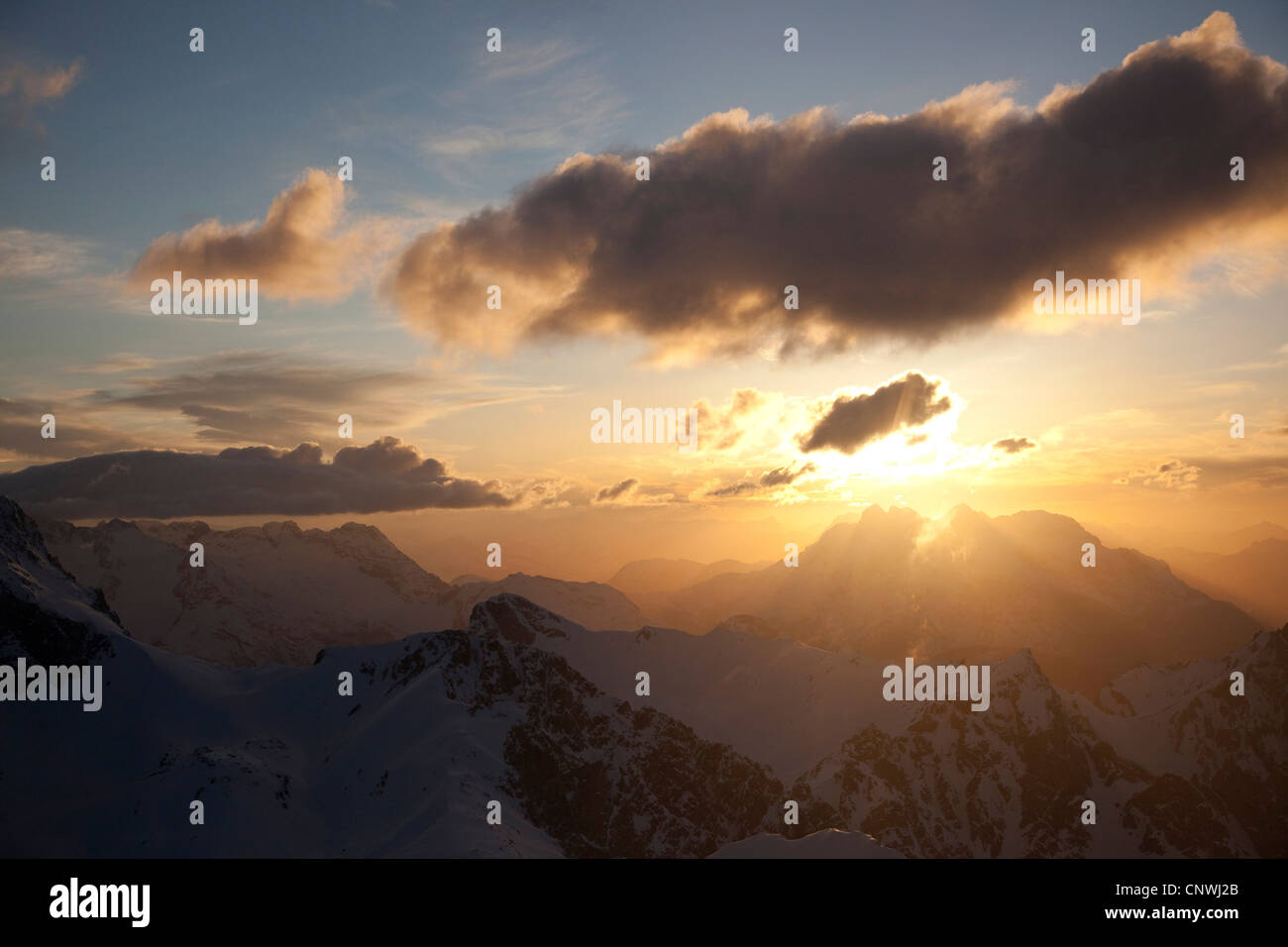 Berchtesgadener Alpen vor Sonnenuntergang, Deutschland, Bayern, Berchtesgadener Alpen Stockfoto