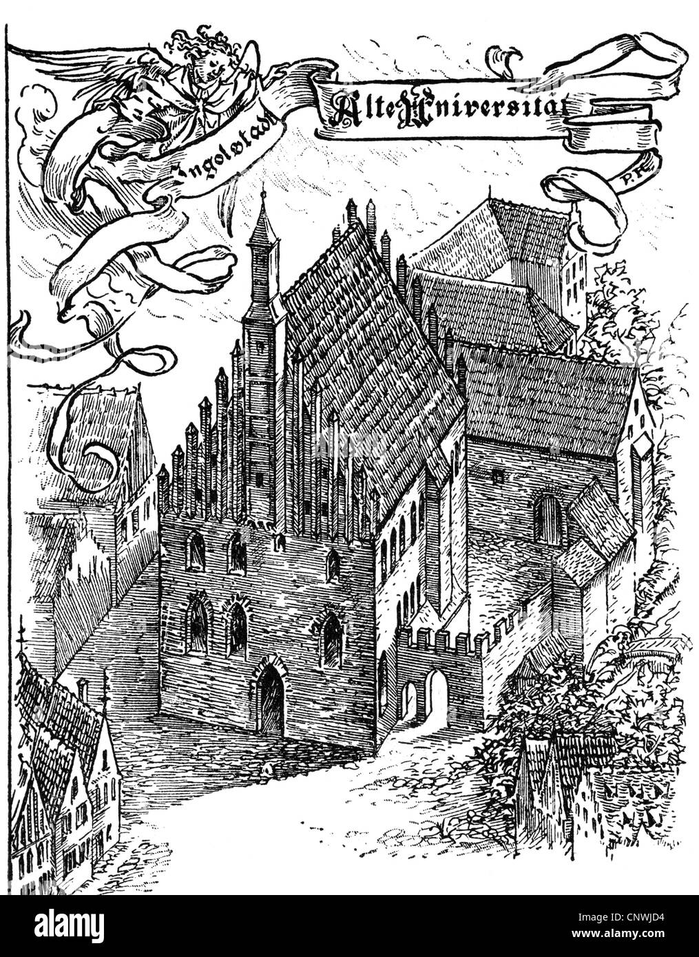 Geographie / Reisen, Deutschland, Ingolstadt, Gebäude, alte Universität, Holzstich, 19. Jahrhundert, nach einer älteren Illustration, historisch, historisch, Bayern, Bildung, Architektur, Mittelalter, Gebäude, Mittelalter, Menschen, Zusatz-Rechte-Clearenzen-nicht vorhanden Stockfoto