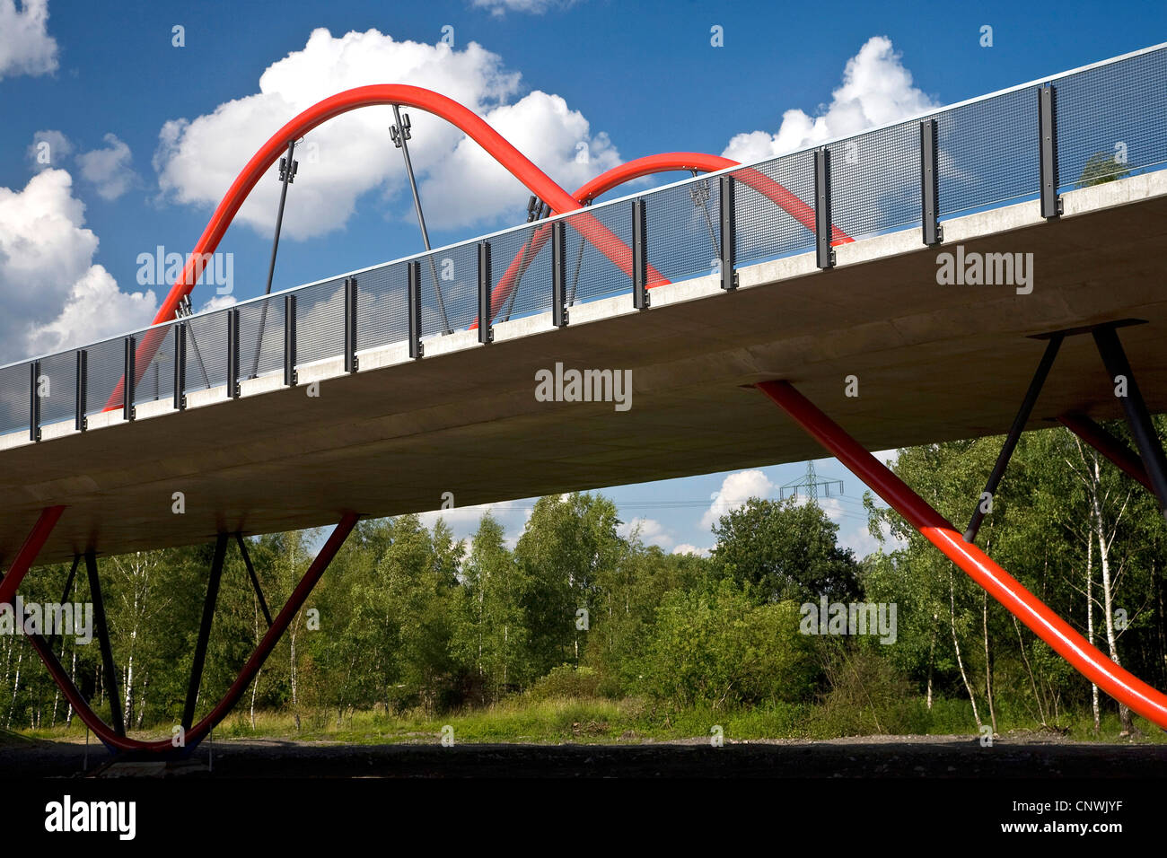 neue Brücke in Ripshorst und Industrienatur in Gleispark Frintrop, Deutschland, Nordrhein-Westfalen, Ruhrgebiet, Oberhausen Stockfoto