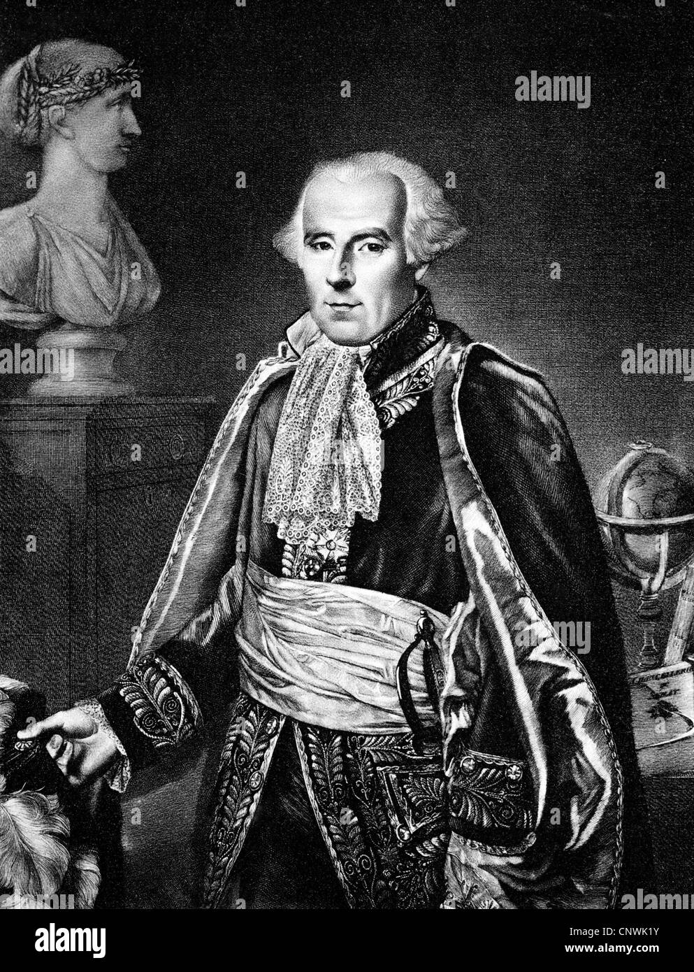 Laplace, Pierre-Simon, Marquis de, 28.3.1749 - 5.3.1827, französischer Mathematikhistoriker, Astronom, halbe Länge, in Gala-Uniform, Gravur, 19. Jahrhundert, nach der Malerei, Stockfoto Laplace, Pierre-Simon, Marquis de, 28.3.1749 - 5.3.1827, französischer Mathematikhistoriker, Astronom, halbe Länge, in Gala-Uniform, Gravur, 19. Jahrhundert, nach der Malerei, Stockfoto