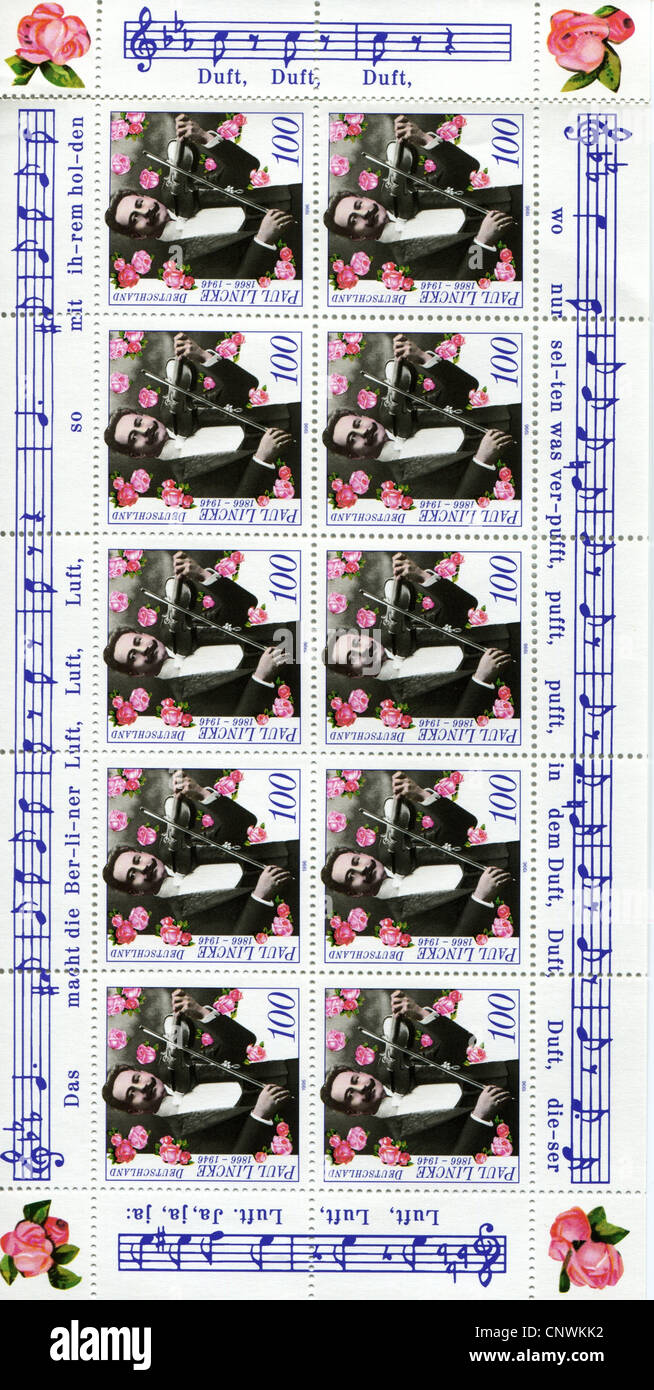 Lincke, Paul, 7.11.1966 - 3.9.1946, deutscher Komponist, Briefmarken, Sonderheft, Deutsche Bundespost, 1996, Stockfoto