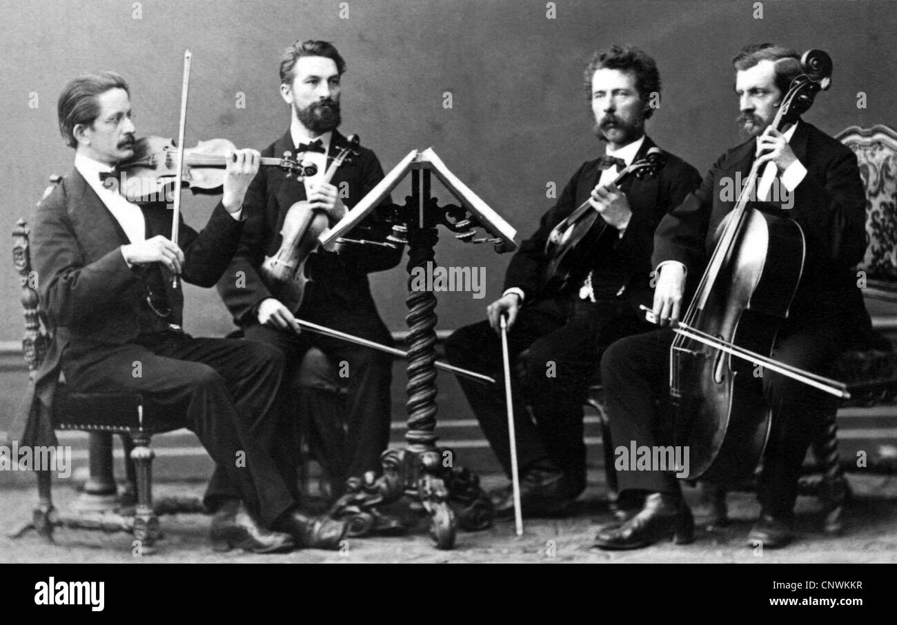 Musik, Streichinstrumente, Streichquartett, carte-de-visite, München, um 1880, Zusatz-Rights-Clearences-nicht vorhanden Stockfoto