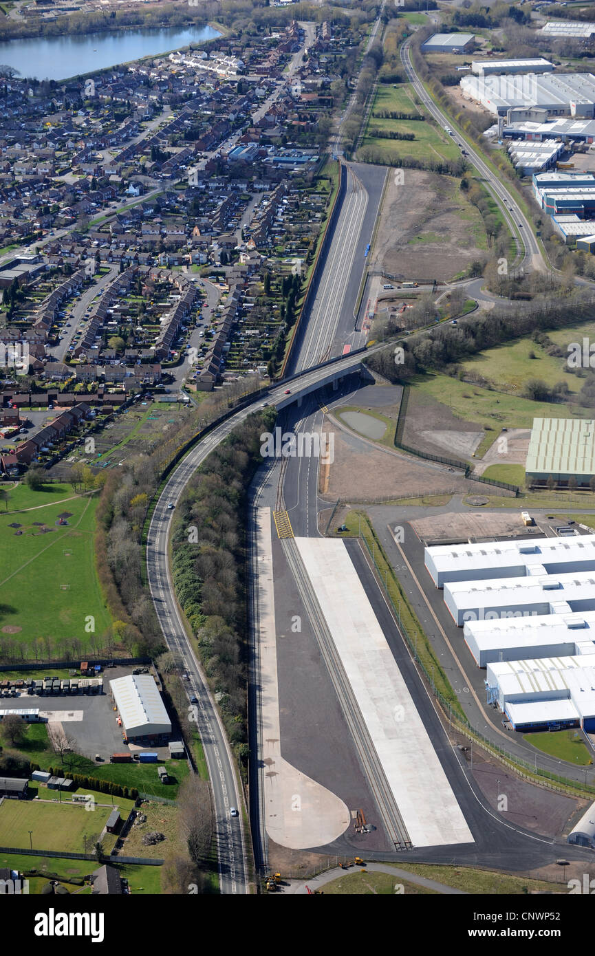 Luftaufnahme von Telford rail Freight terminal International Railfreight Park in Donnington, Telford. Stockfoto