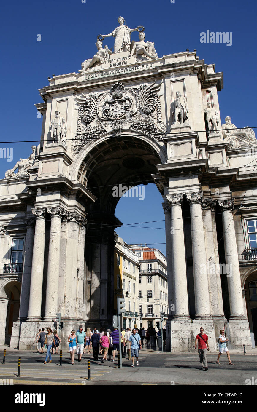 Rua Augusta Arch, Praça do Comércio, Lissabon, Portugal Stockfoto