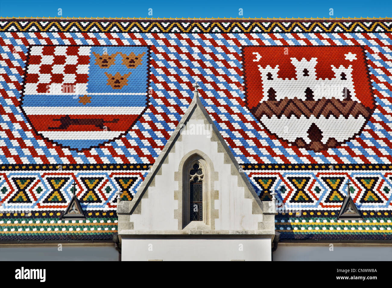 Ziegeldach Mosaik von Sankt Markus Kirche, Zagreb, Kroatien. Sveti Marko Stockfoto