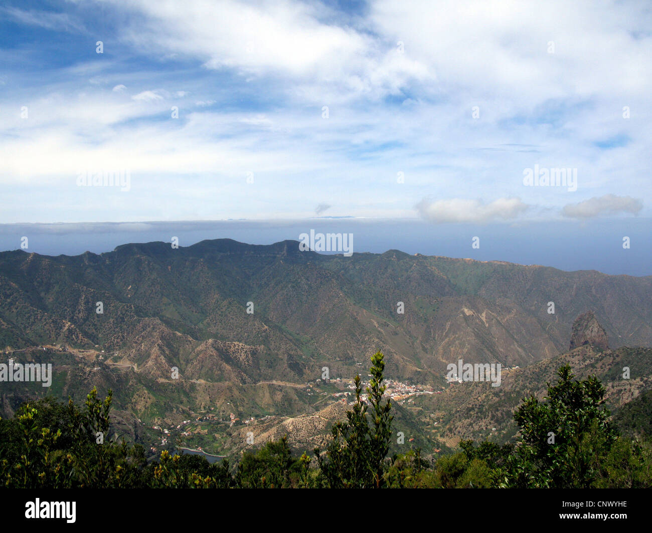 Blick von Vallehermoso von Osten, Kanarische Inseln, Gomera Stockfoto