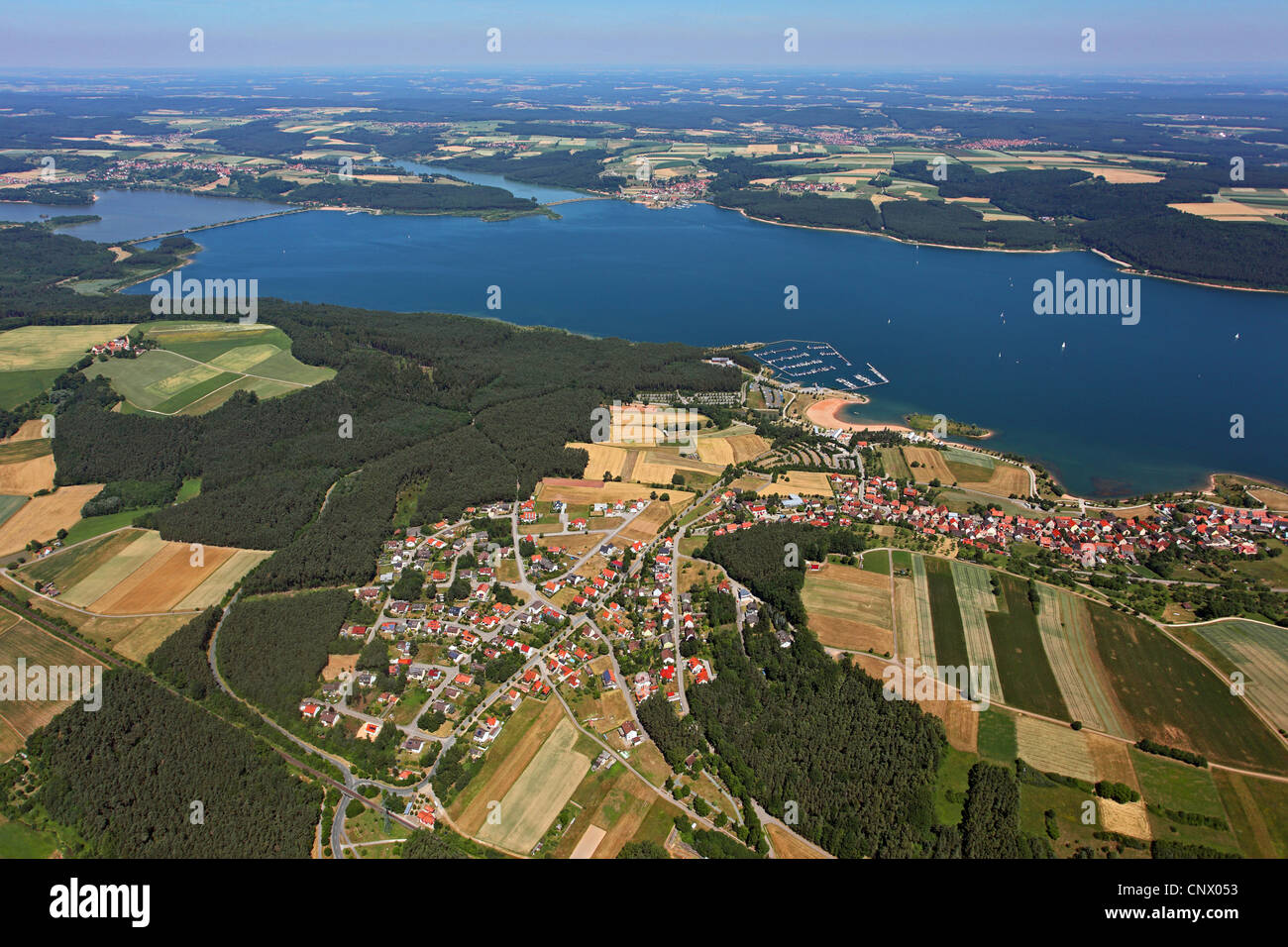 Blick auf Deutschland, Bayern, Mittelfraenkisches Becken, Grosser Brombachsee, Ramsberg Stockfoto