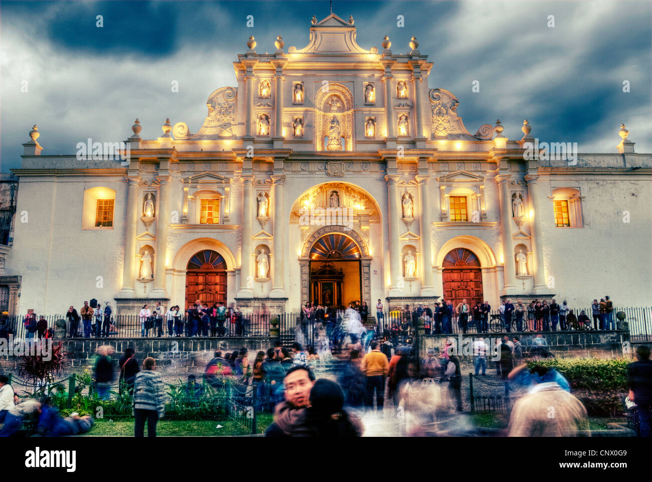 Antigua Guatemala Catedral de Santiago am Neujahrstag. Stockfoto