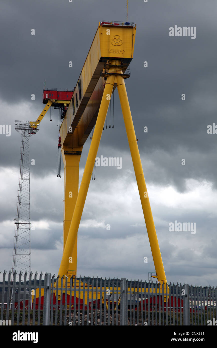 Samson, einer der zwei Harland und Wolff Wahrzeichen Belfast Gantry Cranes, Fluss Lagan, Nordirland Stockfoto