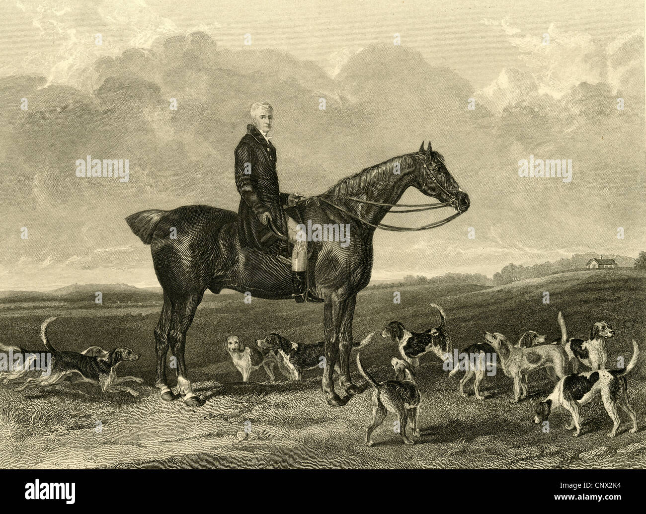 Ca. 1870 Gravur, der Meister der Hunde. Stockfoto