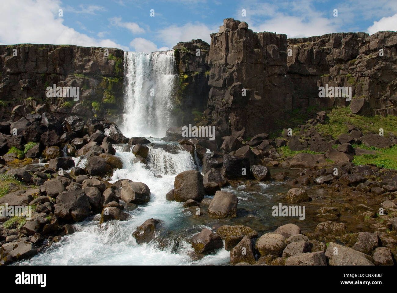 Wasserfall Oexarafoss am Oexara-Fluss, Island Stockfoto