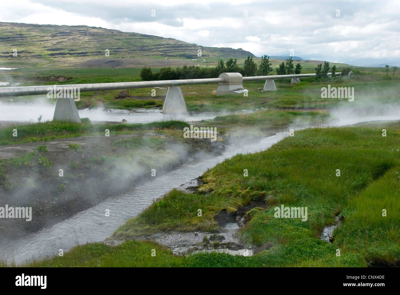 Bezirk Heizung Pipeline am "Deildartunguhver", eine Kombination aus heißen Quellen, Island, Reykholt Stockfoto