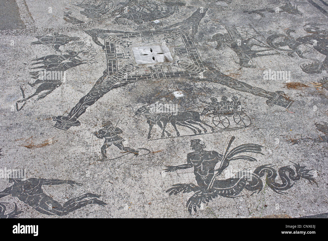 Mosaiken in Ostia Antica, die alte Hafenstadt des antiken Roms Stockfoto