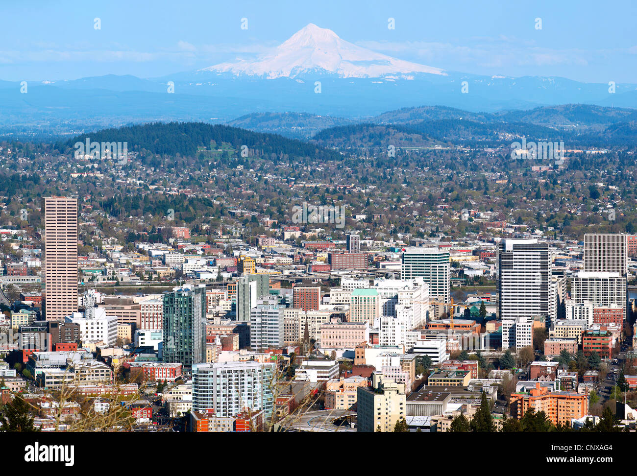 Portland Oregon Panorama von Pittok Herrenhaus. Stockfoto