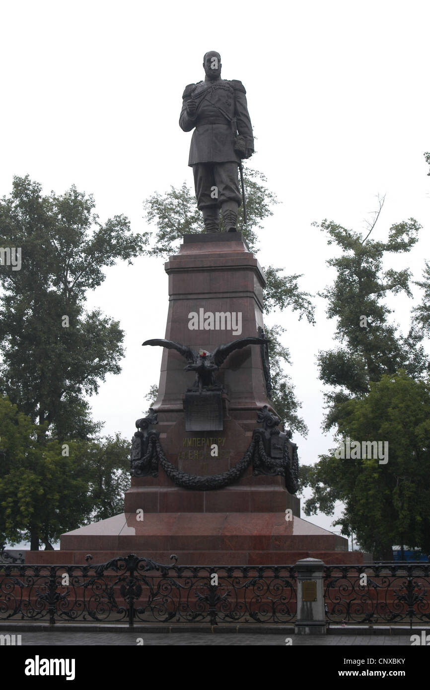 Denkmal von Zar Alexander III. von Russland in Irkutsk, Russland. Stockfoto