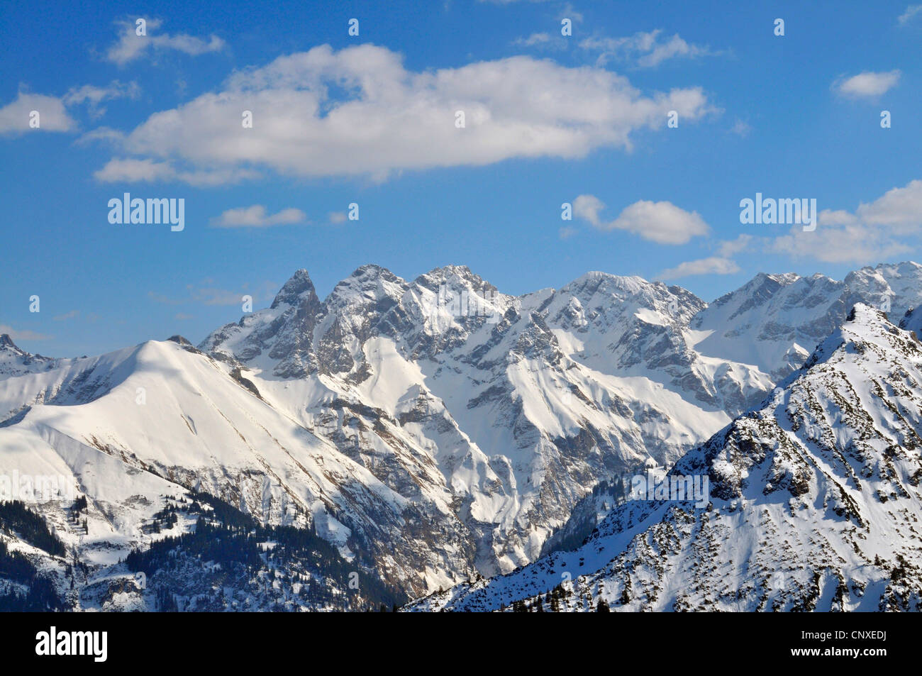 Allgäu-Alpen-Blick vom Fellhorn, Deutschland, Bayern, Allgäu, Oberstdorf Stockfoto