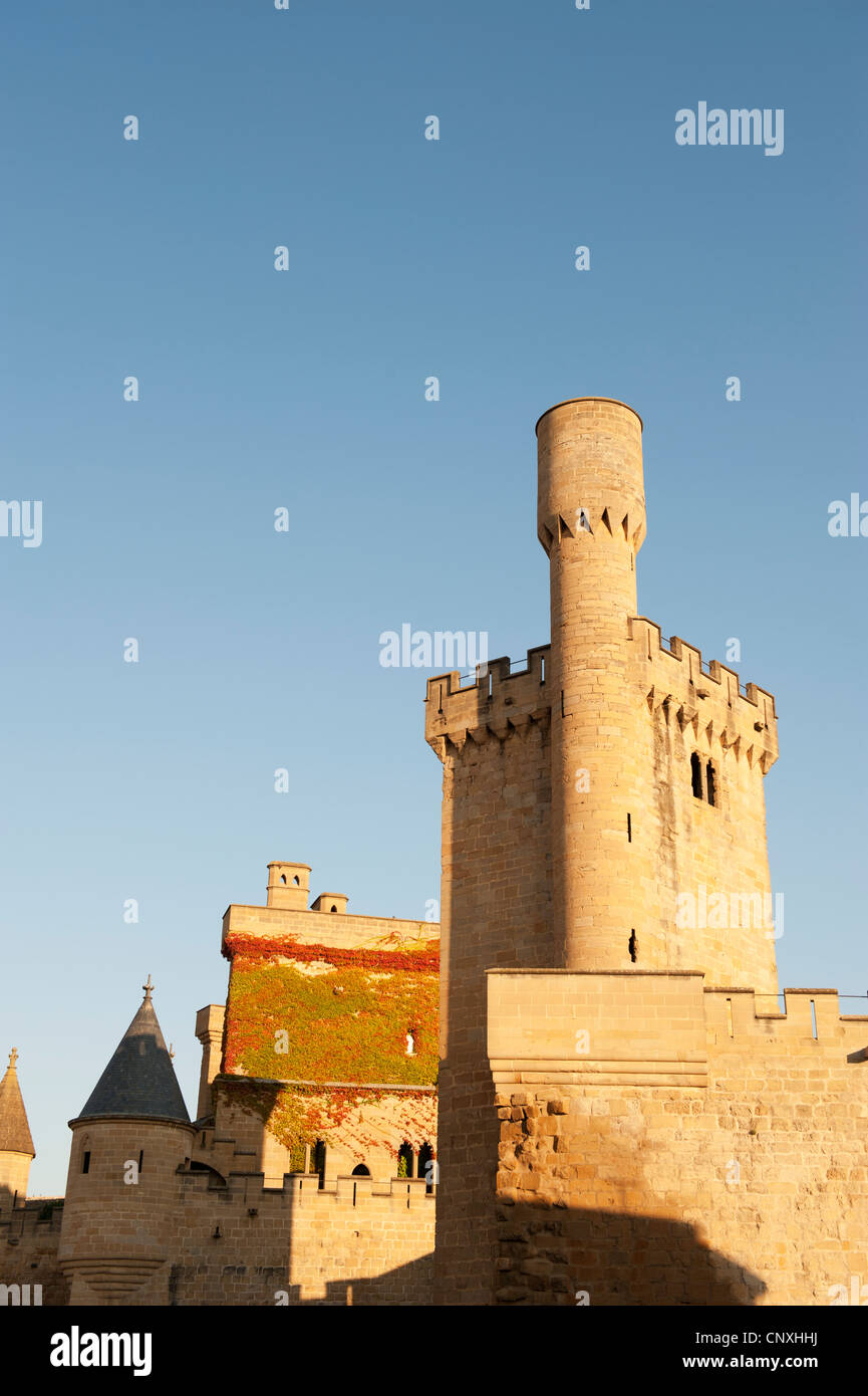 Der Palacio de Los Reyes de Navarra de Olite ("Palast der Könige von Navarra von Olite") oder Castillo de Olite ("Burg von Olite" Stockfoto