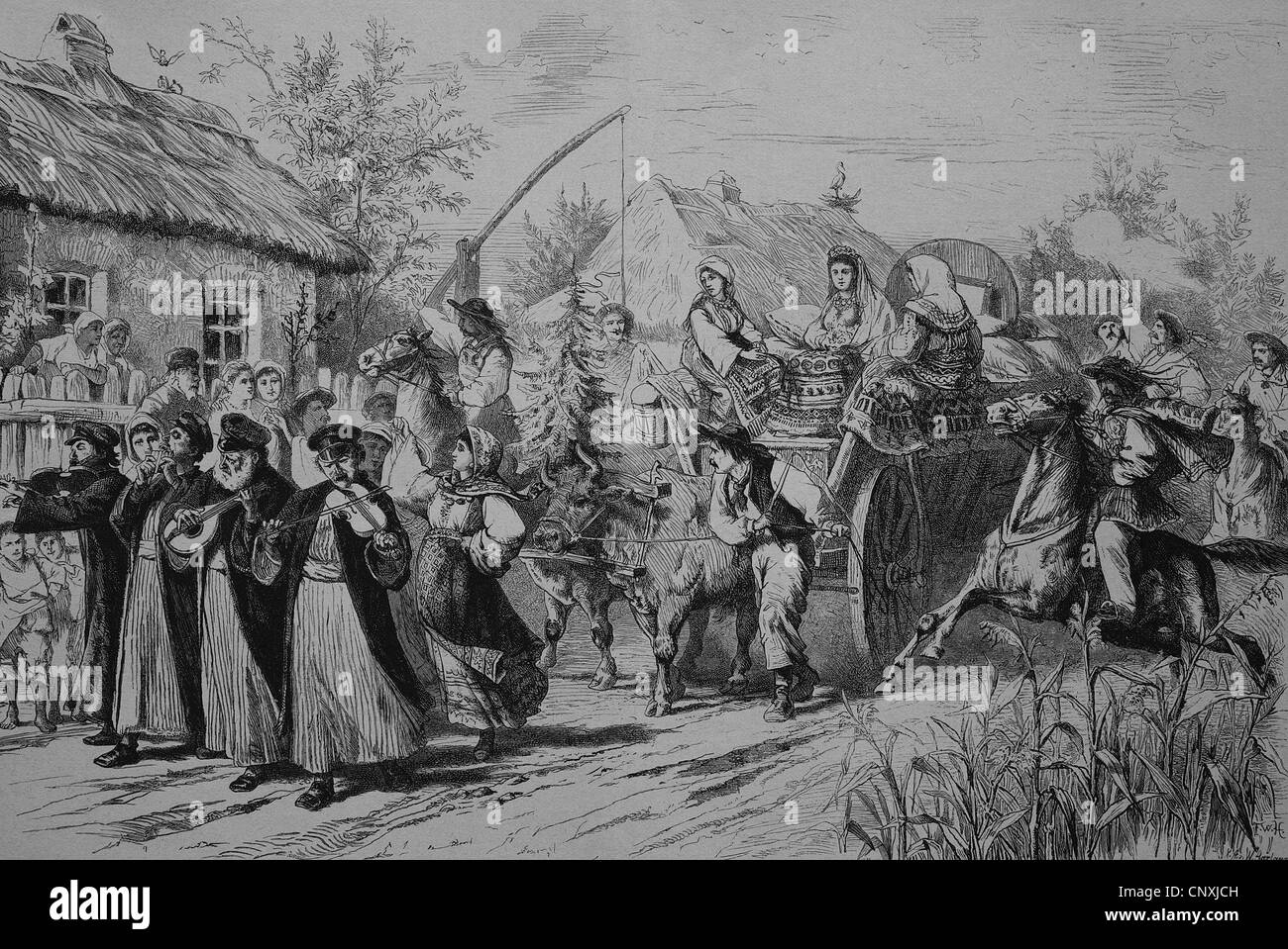 Trauung in Rumänien, historische Gravuren, 1883 Stockfoto