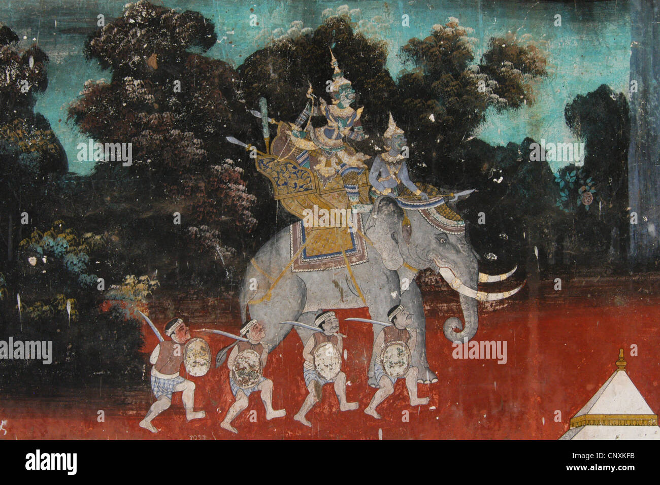 Ramayana. Wandmalerei mit den Szenen des hinduistischen Epos im Königspalast in Phnom Penh, Kambodscha. Stockfoto