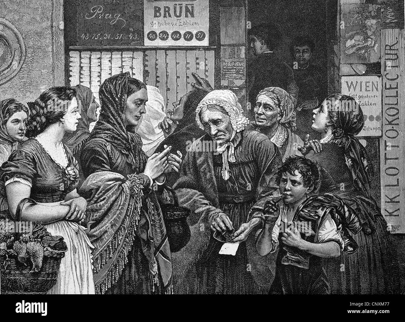 Lotto-Spieler, historische Gravuren, 1883 Stockfoto
