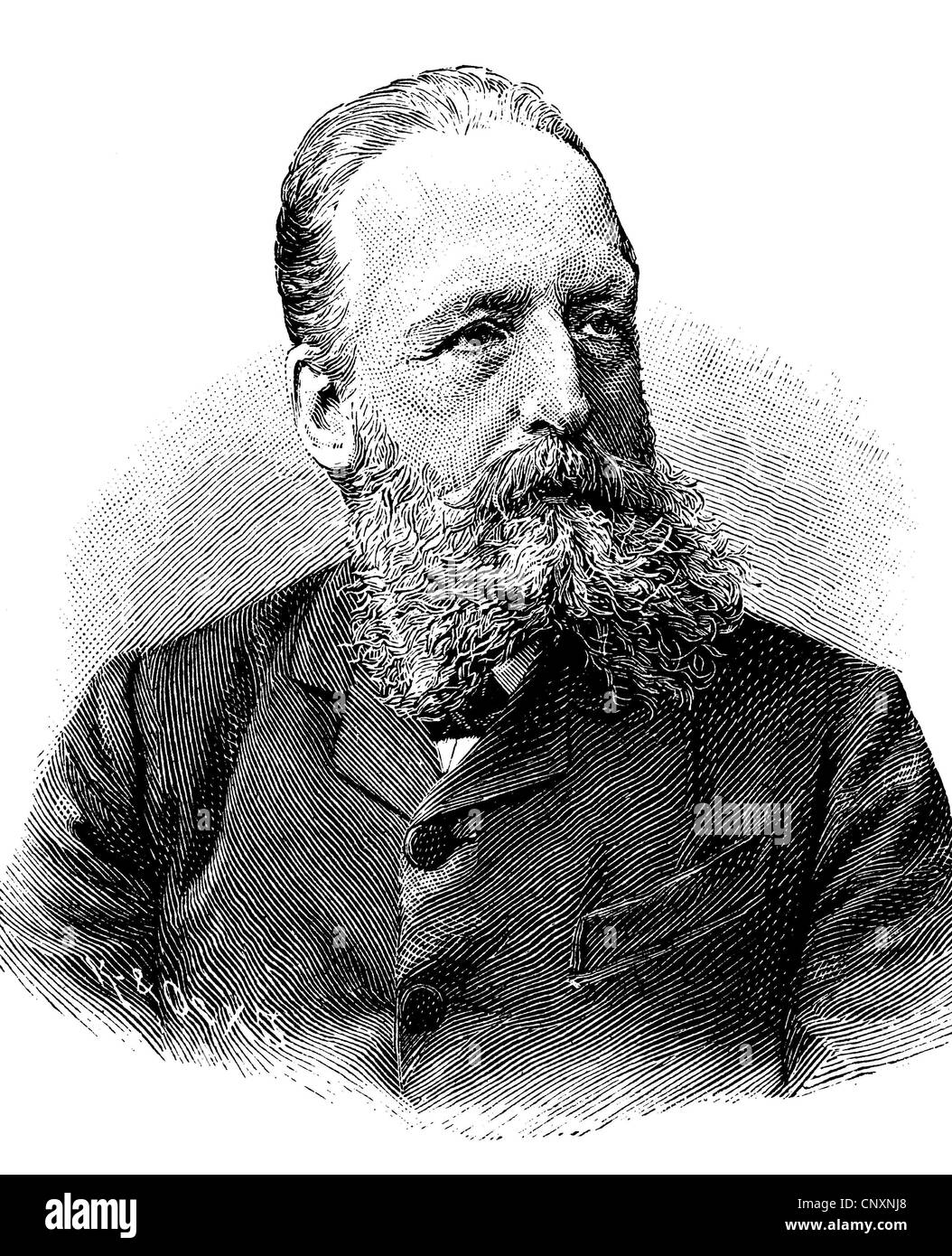 Ernst Catenhusen, geboren im Jahre 1841, Operndirigent, historische Gravuren, 1883 Stockfoto