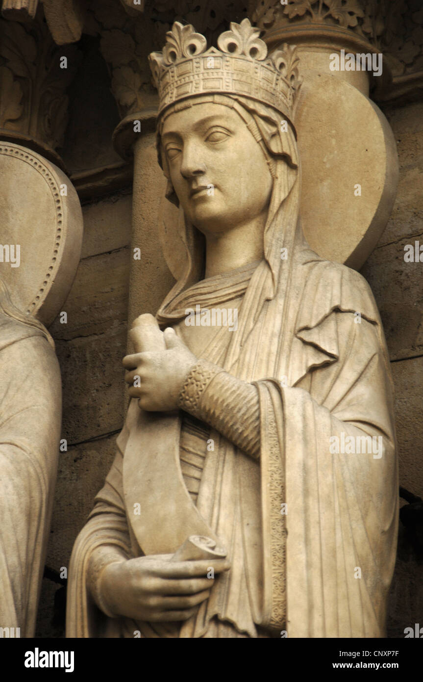 Gotische Kunst. Frankreich. Paris. Skulptur an der Fassade der Kathedrale von Notre Dame (1163-1250). Stockfoto