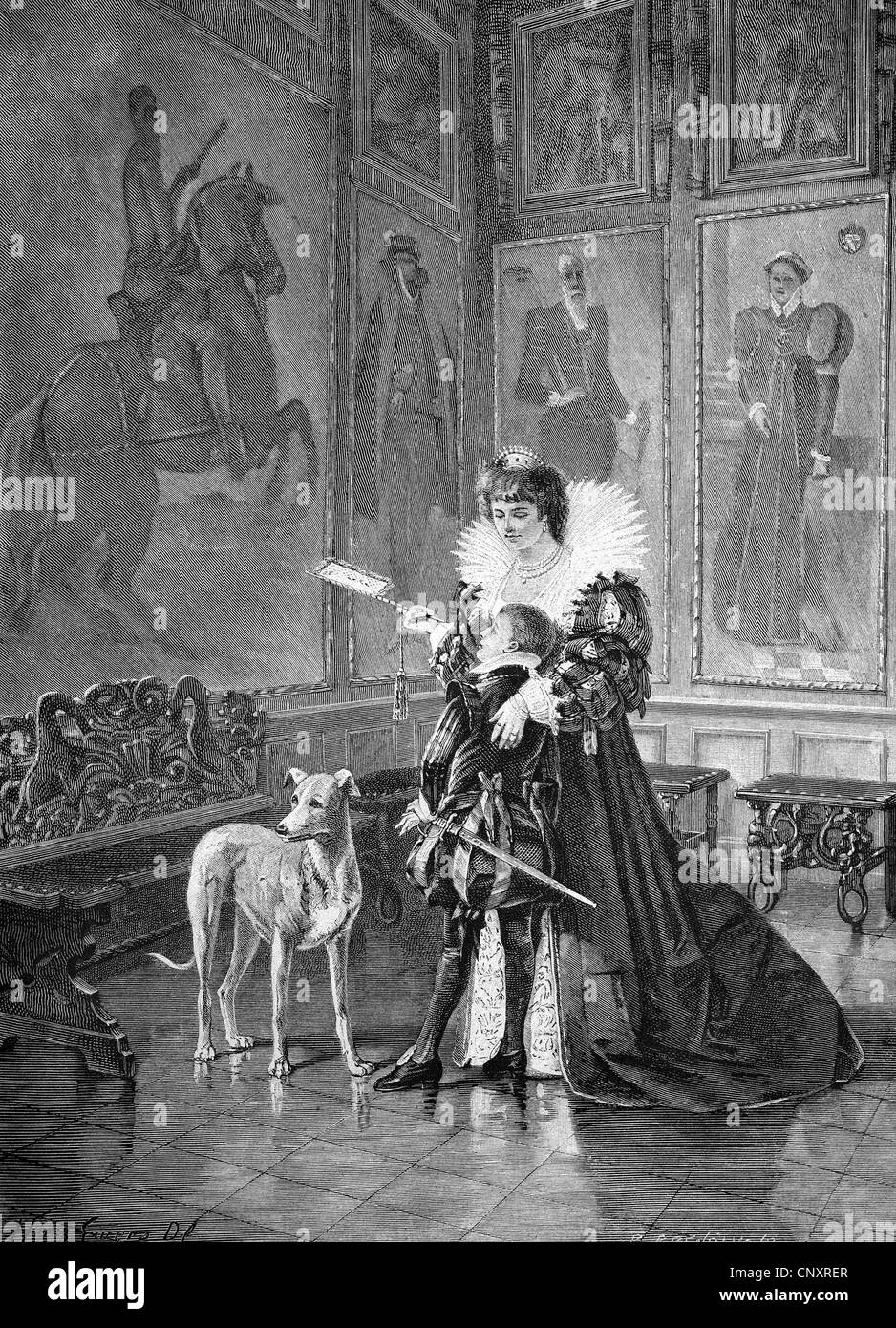 Die Ahnengalerie, historische Gravur, ca. 1888 Stockfoto