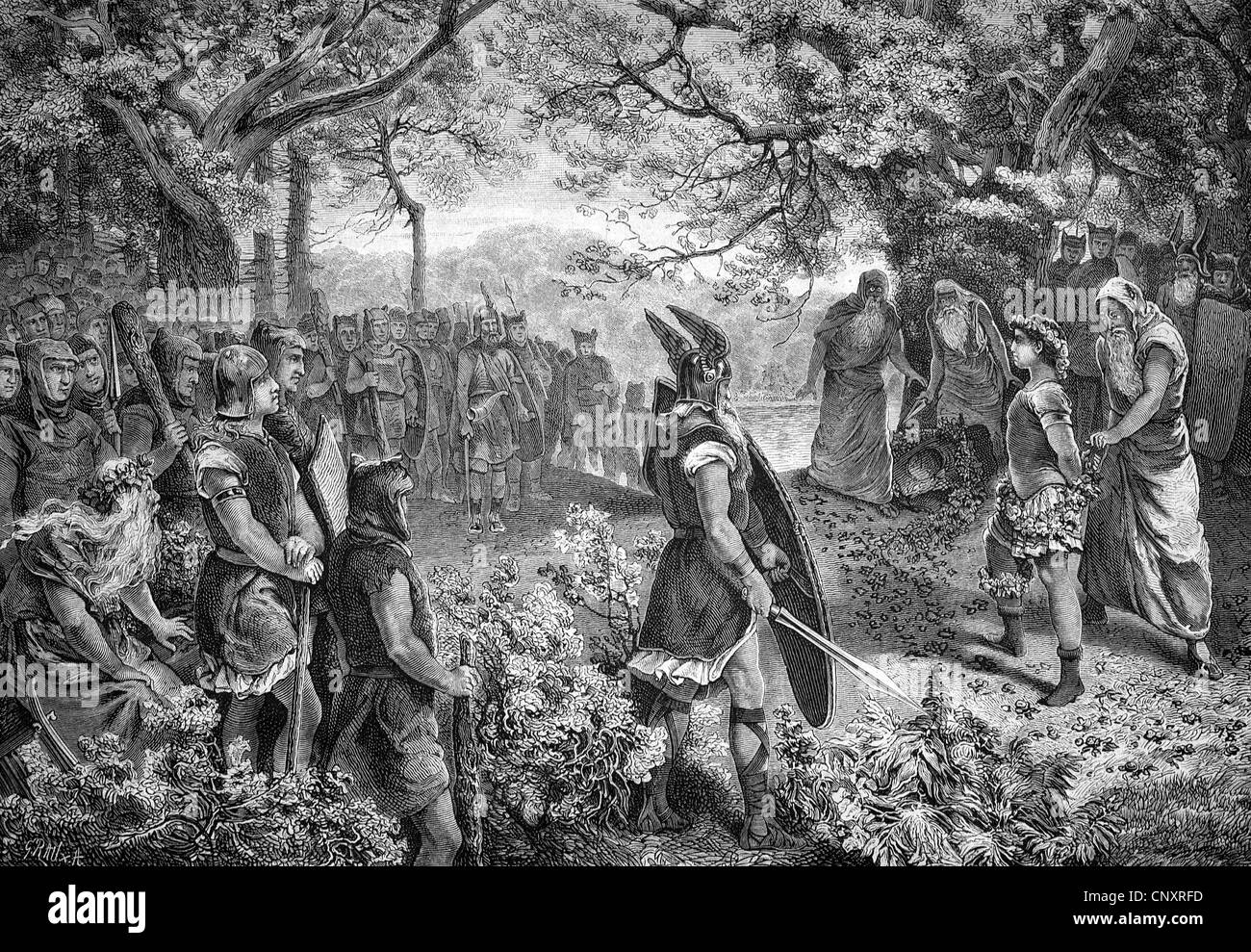 Alte germanische fest der Opfer, historische Gravur, ca. 1888 Stockfoto