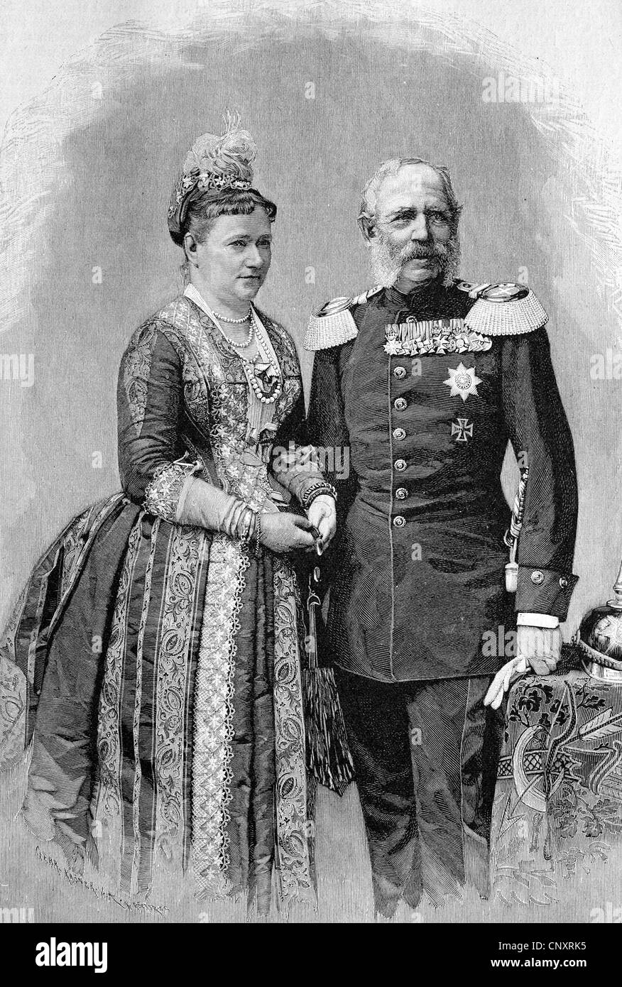 König Albert und Königin Karola Sachsen, historische Gravur, ca. 1888 Stockfoto