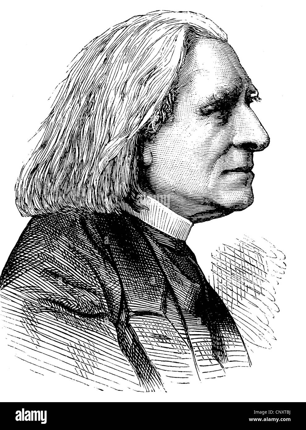 Franz Liszt 1811-1886, Komponist, Pianist, Dirigent, Theaterleiter, Musiklehrer und Schriftsteller, Porträt, historische Gravur Stockfoto