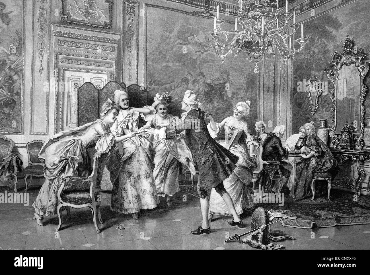 Blinder Mann bluff, Gesellschaft Menschen, historische Holzstich um 1897 Stockfoto