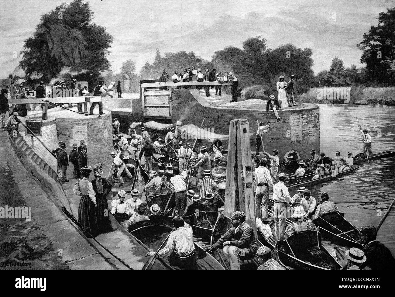 Auf der Themse in London, England, Vereinigtes Königreich, historische Holzstich ca. 1897 Stockfoto