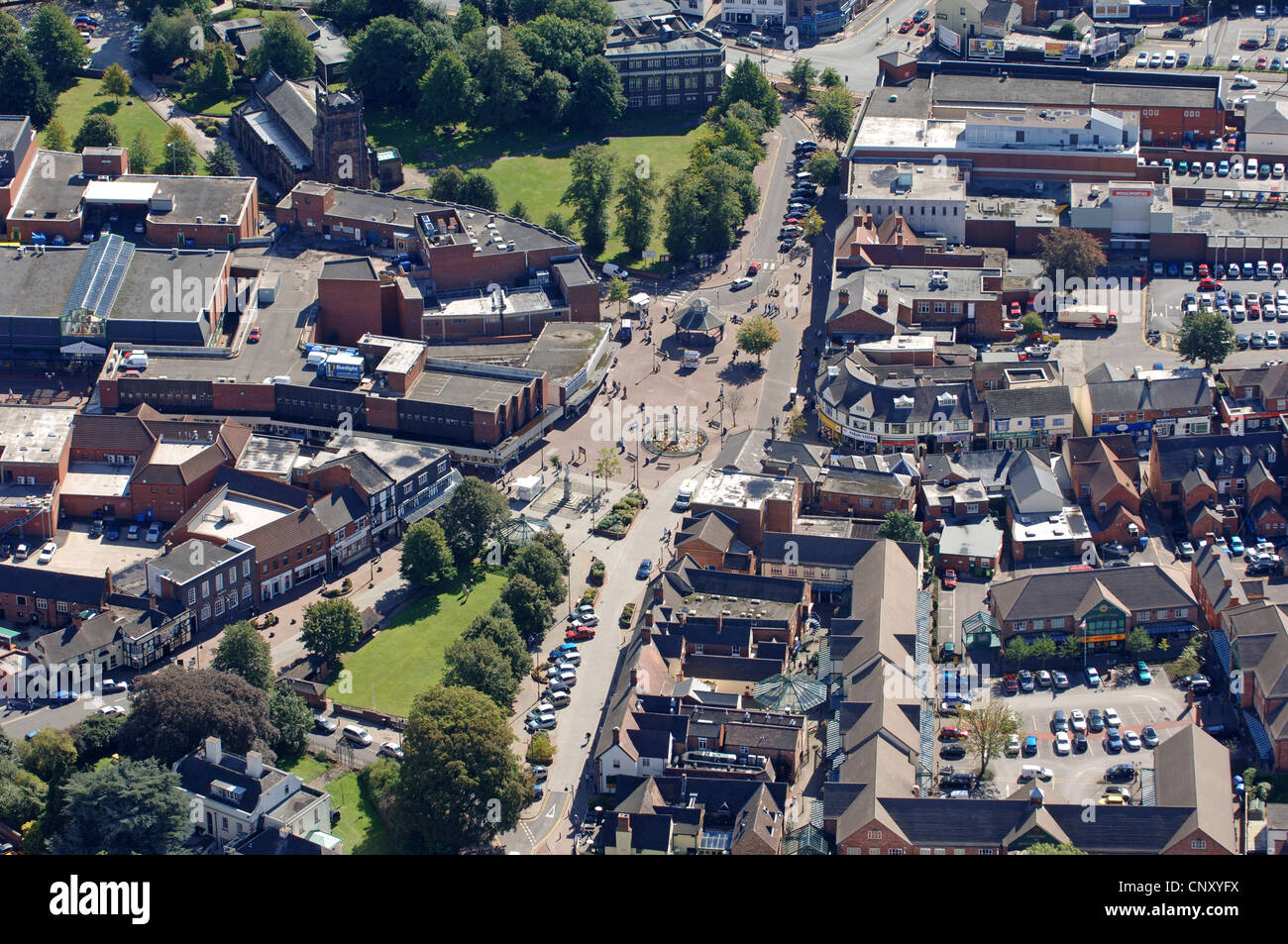 Eine Luftaufnahme des Stadtkerns Cannock Staffordshire Uk Stockfoto