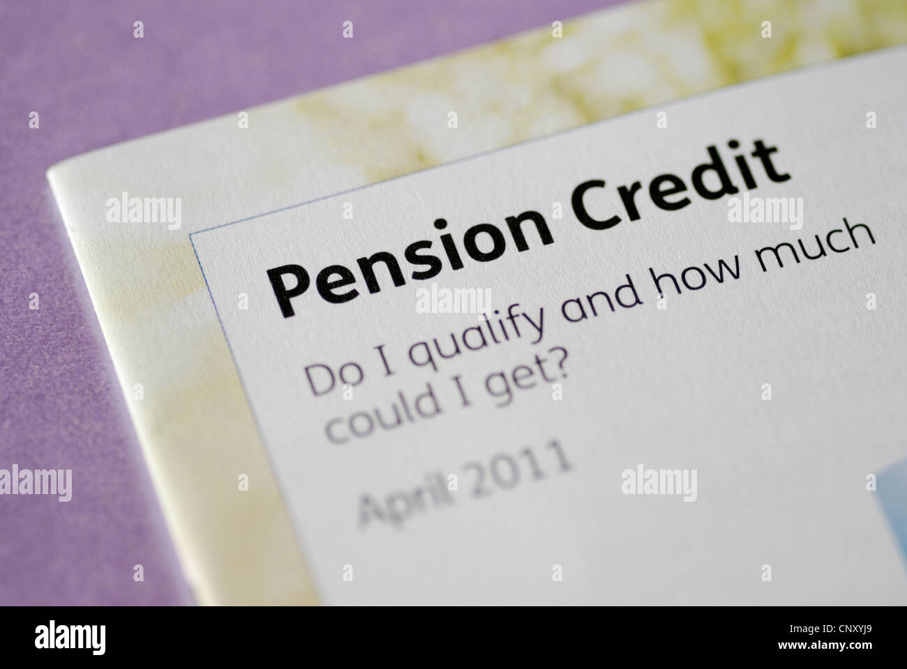 Britische Regierung Renten Service Broschüre zur Pension Credit Stockfoto