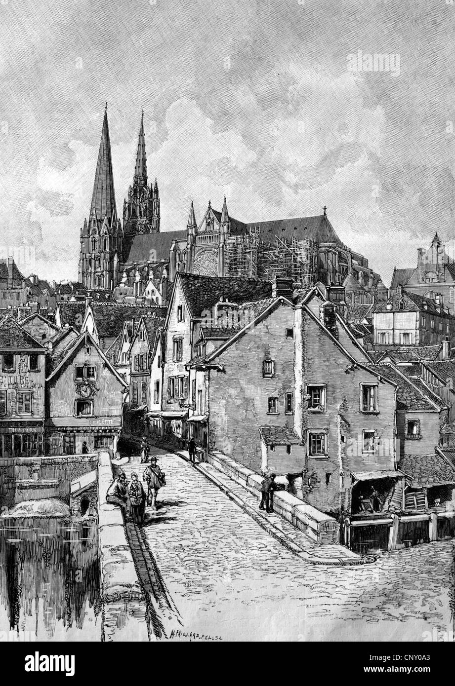 Chartres, Frankreich, historischen Holzschnitt, ca. 1888 Stockfoto