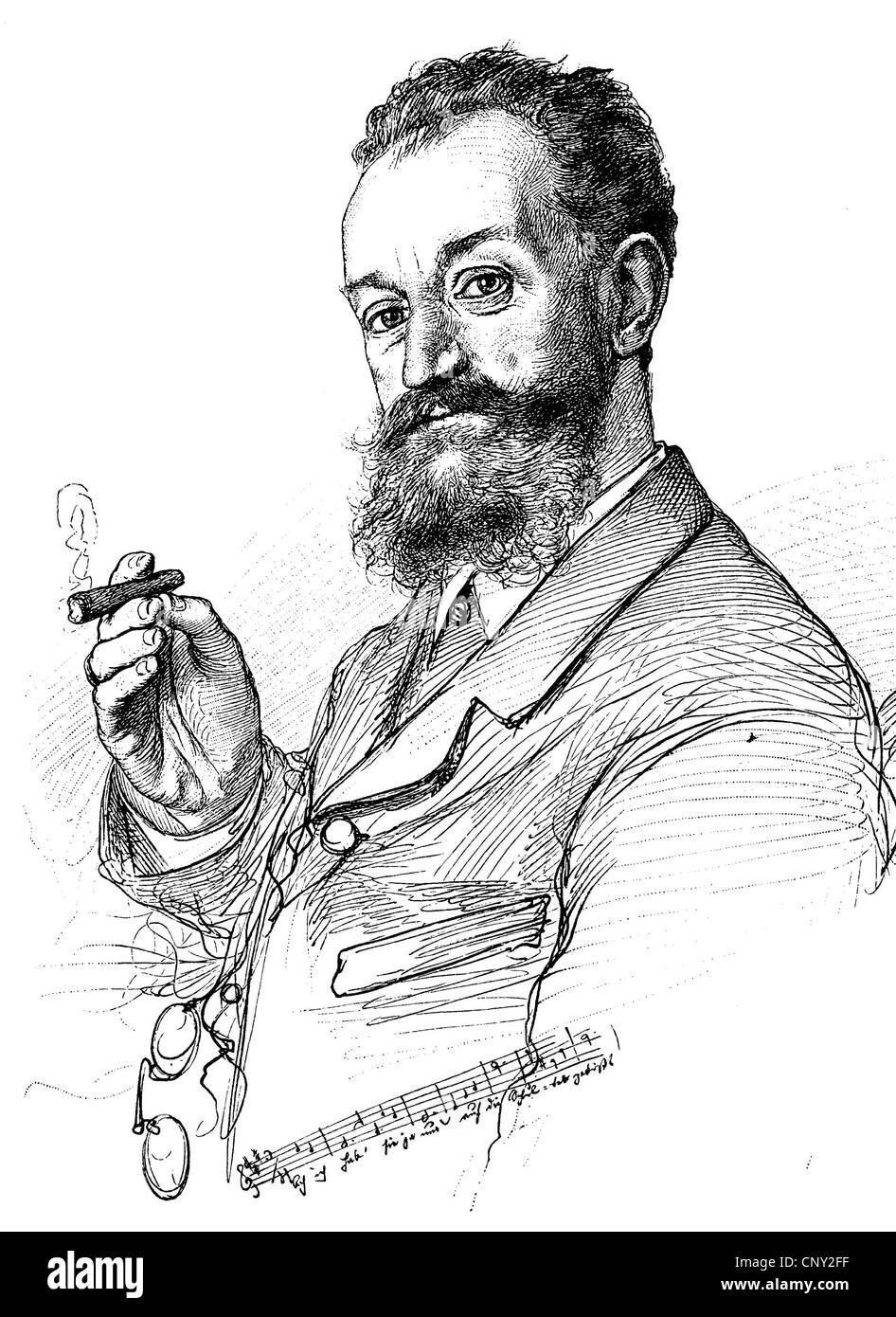 Carl Joseph Milloecker, auch bekannt als Karl Milloecker, 1842-1899, ein österreichischer Komponist von Operetten, historische Gravur, abo Stockfoto
