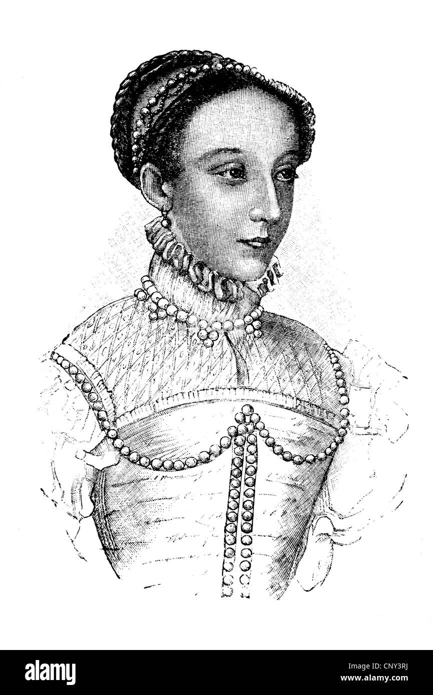 Mary Stuart 1542-1587 im Alter von 16, historische Illustration, Holzschnitt, ca. 1888 Stockfoto