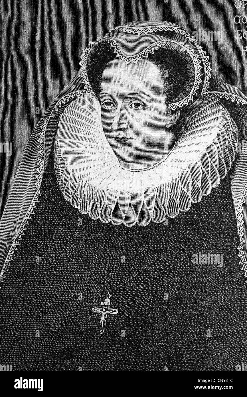Mary Stuart dargestellt 1542-1587, am Morgen der Hinrichtung, historische Illustration, Holzschnitt, ca. 1888 Stockfoto
