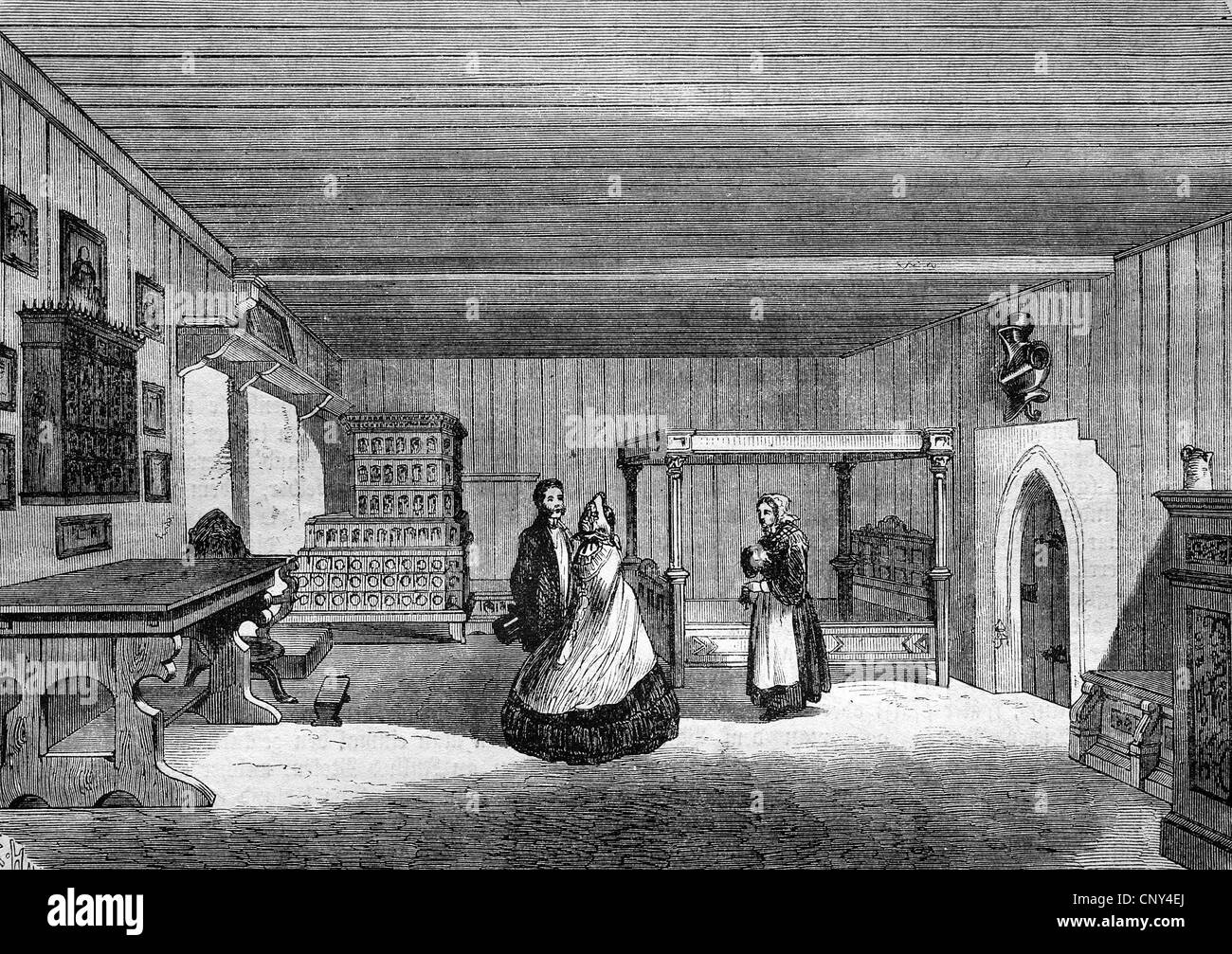 Luthers Zimmer in die Wartburg, Deutschland, historische Holzstich ca. 1888 Stockfoto