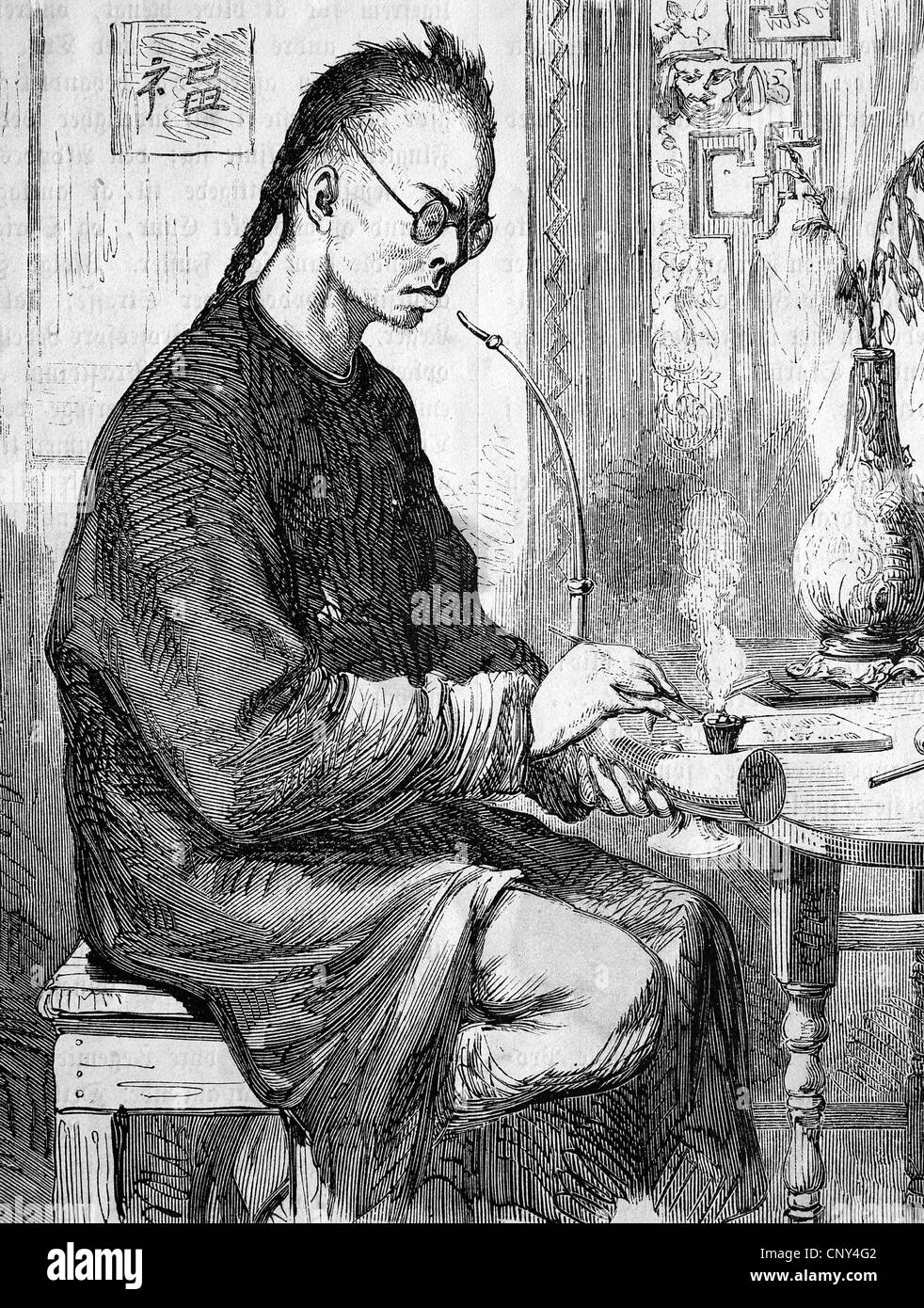 Chinesischer Gelehrter, historische Holzstich ca. 1888 Stockfoto