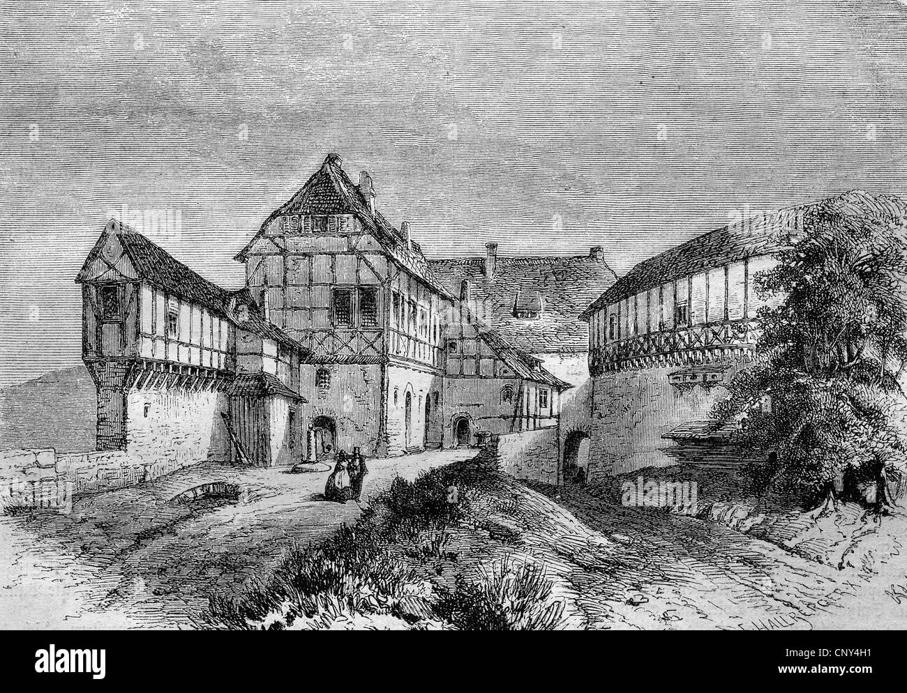 Ritterhaus, Ritter Haus, Luthers Haus in die Wartburg, Deutschland, historische Holzstich ca. 1888 Stockfoto