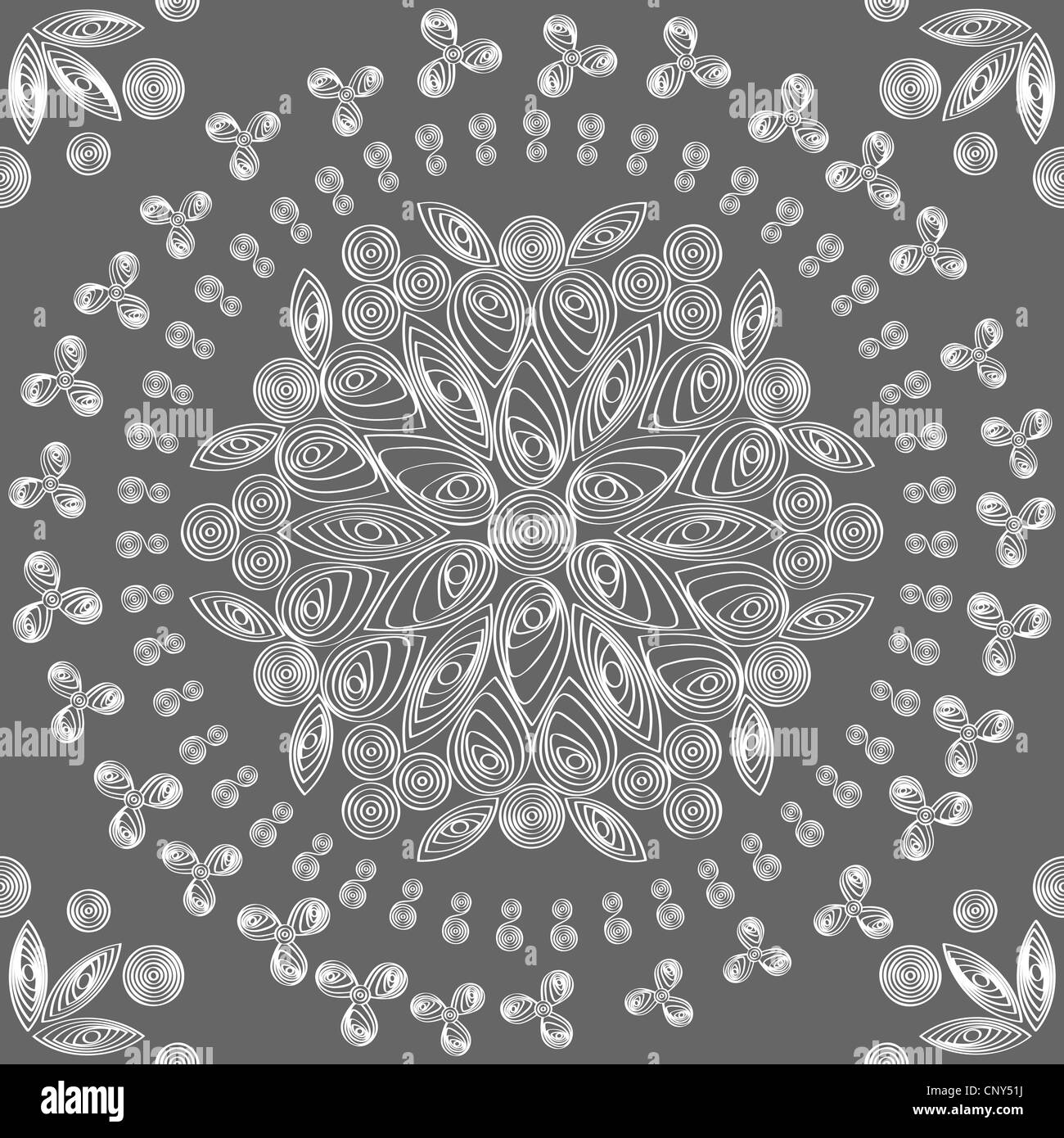 eine exquisite Blütenspitze weißen Spitzen Musterdesign auf grauem Hintergrund Stockfoto