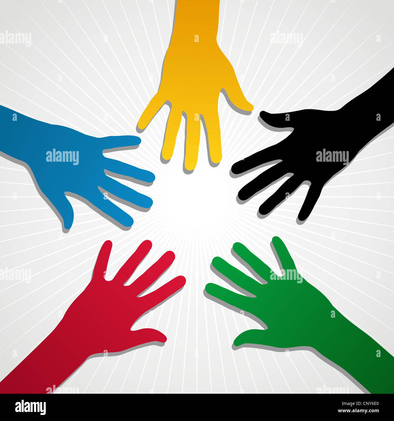 Hand-Silhouetten in Olympischen Spielen Farben auf weißem Hintergrund. Vektor-Datei geschichtet für einfache Handhabung und Anpassung. Stockfoto