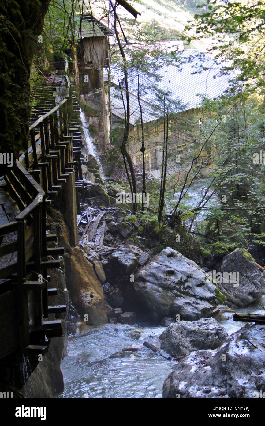 hölzerne Aufstieg zu den zuvor Binder-Mühle, Österreich, Seisenbergklamm, Weißbach Stockfoto